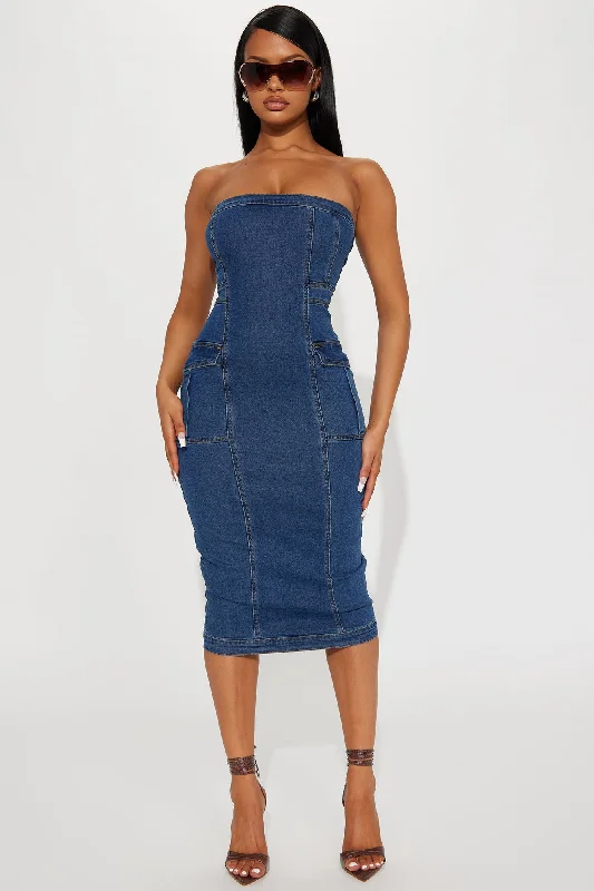 Lisa Denim Midi Dress - Blue