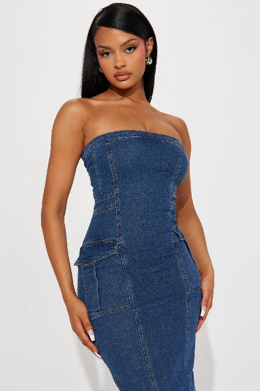 Lisa Denim Midi Dress - Blue