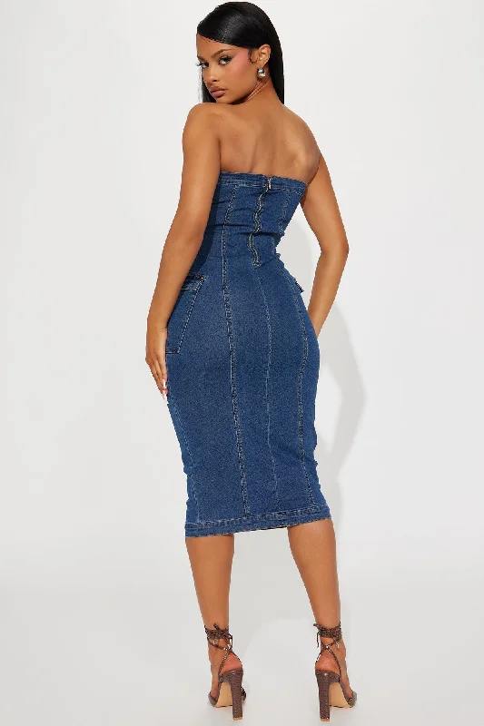 Lisa Denim Midi Dress - Blue