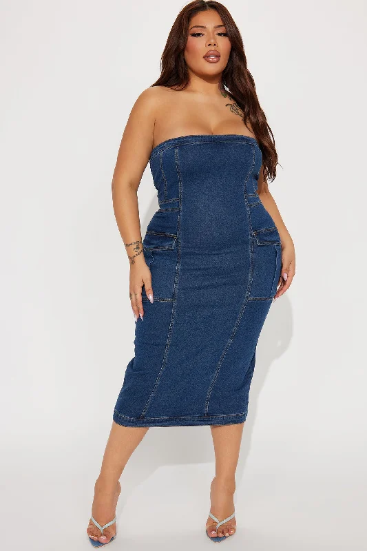 Lisa Denim Midi Dress - Blue