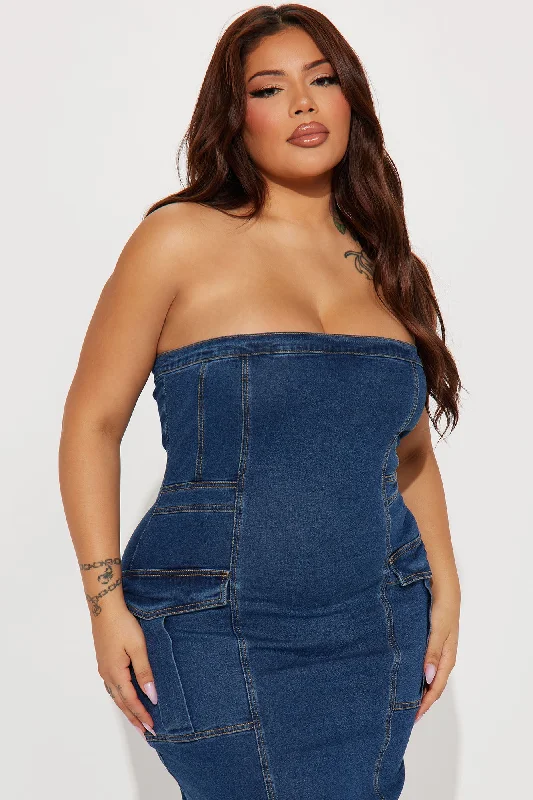 Lisa Denim Midi Dress - Blue