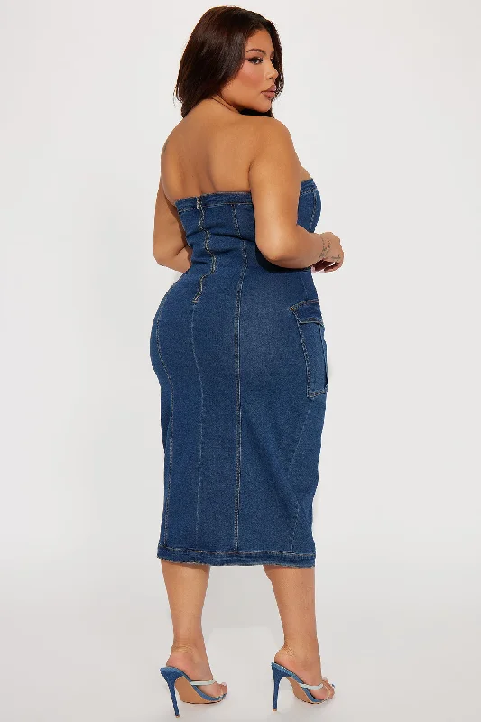 Lisa Denim Midi Dress - Blue