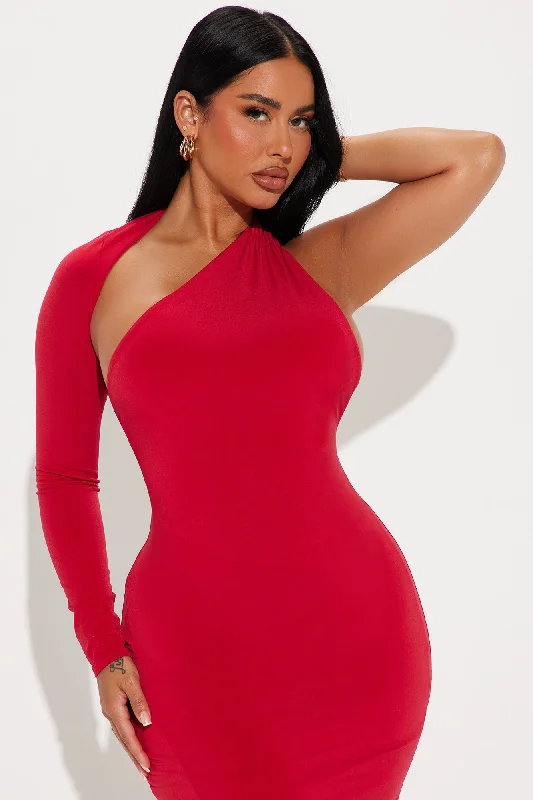 Lisa One Shoulder Maxi Dress - Red