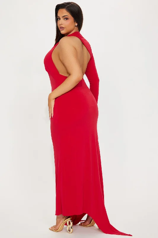 Lisa One Shoulder Maxi Dress - Red