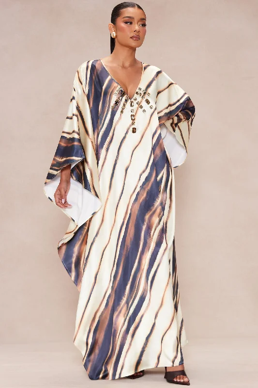 Olivia Embellished Satin Kaftan - Brown/combo