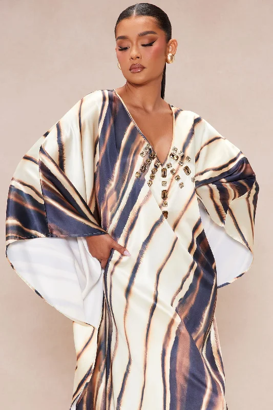 Olivia Embellished Satin Kaftan - Brown/combo