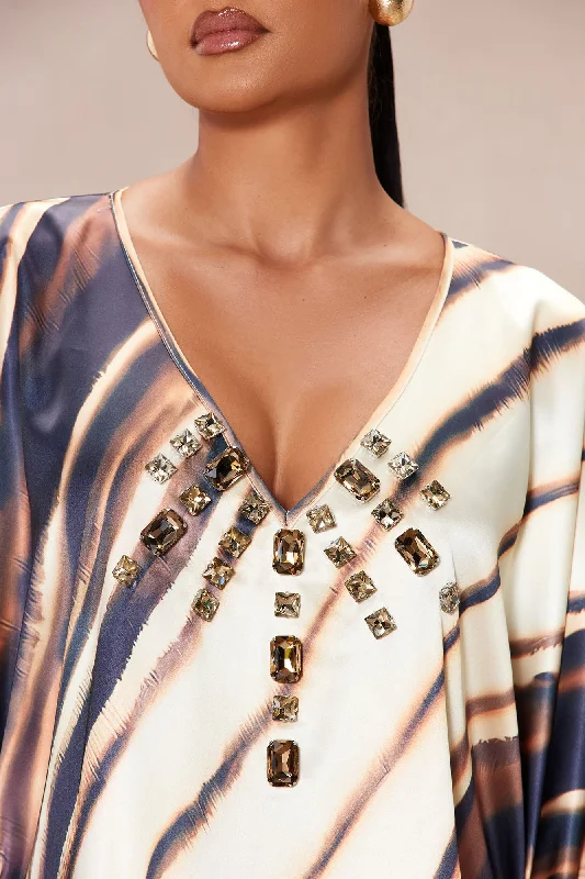 Olivia Embellished Satin Kaftan - Brown/combo