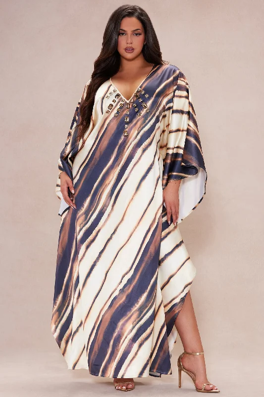 Olivia Embellished Satin Kaftan - Brown/combo