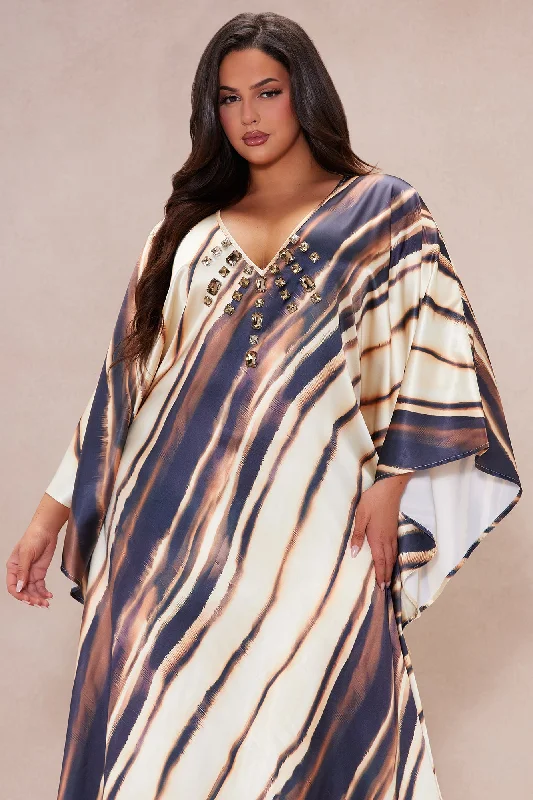 Olivia Embellished Satin Kaftan - Brown/combo