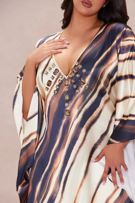 Olivia Embellished Satin Kaftan - Brown/combo