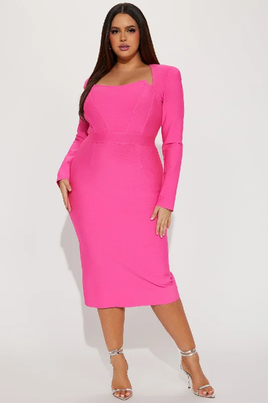 Polly Bandage Midi Dress - Hot Pink