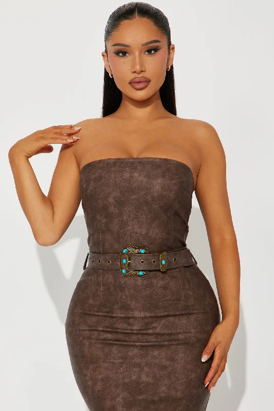 Rodeo Ready Faux Leather Midi Dress - Brown