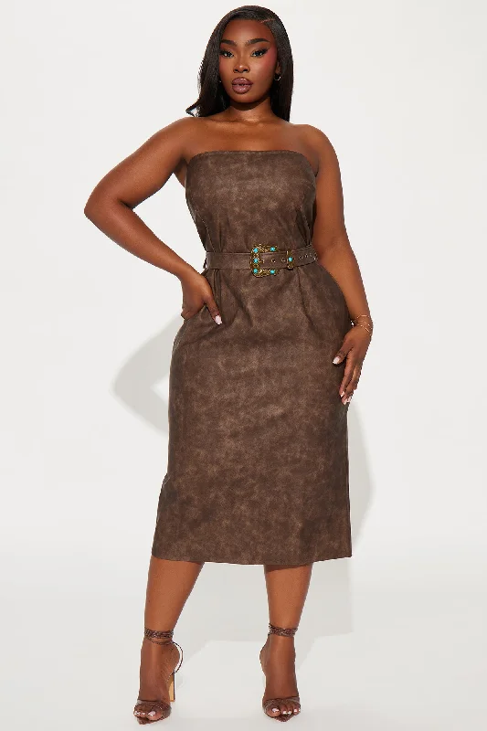 Rodeo Ready Faux Leather Midi Dress - Brown