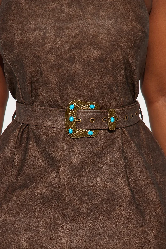 Rodeo Ready Faux Leather Midi Dress - Brown