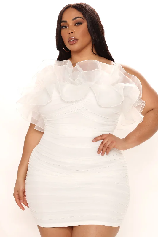 Ruffle Mami Mesh Mini Dress - White