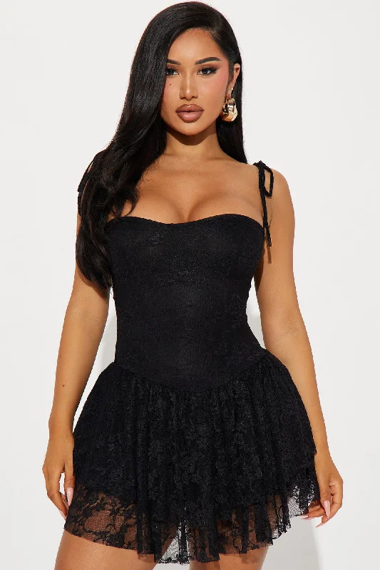 Serena Lace Mini Dress - Black