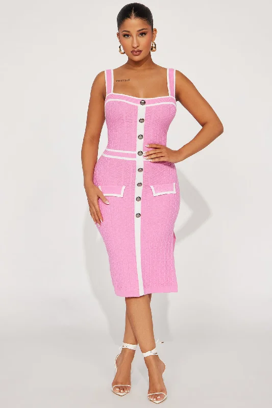 Sophia Sweater Midi Dress - Pink/combo