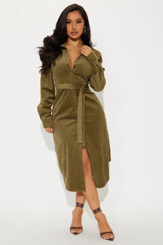 Sunny Mornings Corduroy Midi Dress - Olive