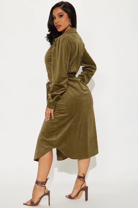 Sunny Mornings Corduroy Midi Dress - Olive