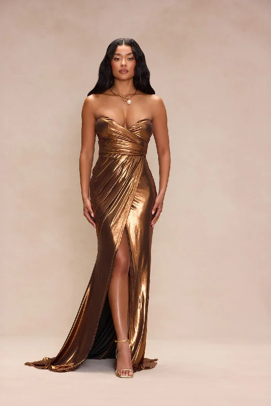 Sweet Heart Metallic Maxi Dress - Bronze