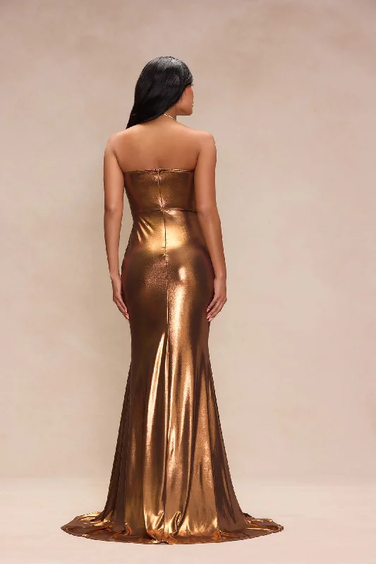 Sweet Heart Metallic Maxi Dress - Bronze