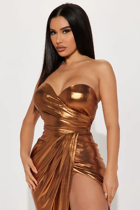 Sweet Heart Metallic Maxi Dress - Bronze