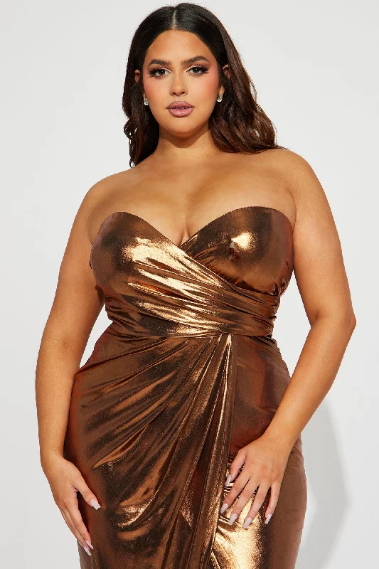 Sweet Heart Metallic Maxi Dress - Bronze