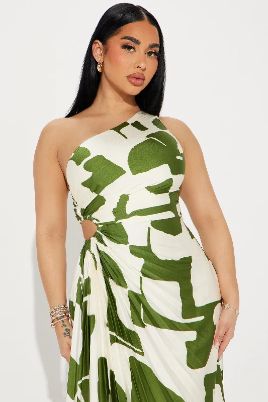 Tia Satin Midi Dress - Green/combo