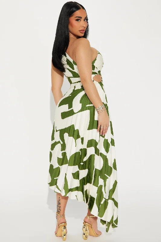 Tia Satin Midi Dress - Green/combo