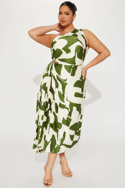 Tia Satin Midi Dress - Green/combo