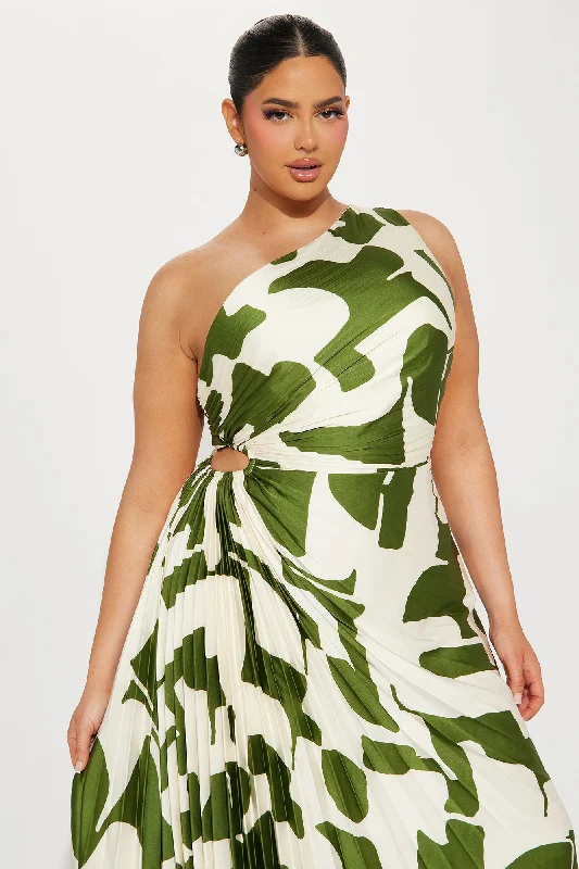 Tia Satin Midi Dress - Green/combo