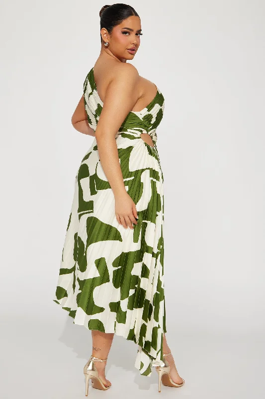 Tia Satin Midi Dress - Green/combo