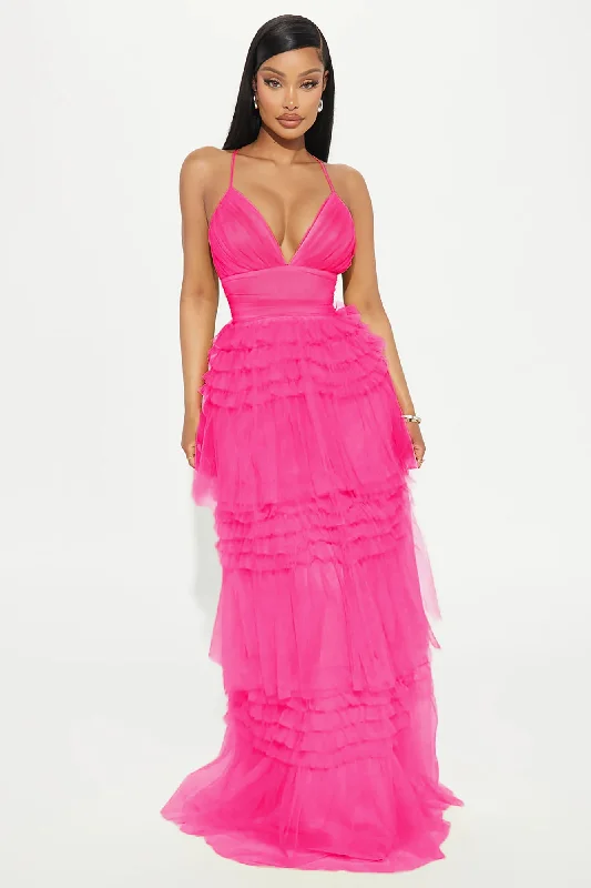 Tia Tulle Gown - Hot Pink