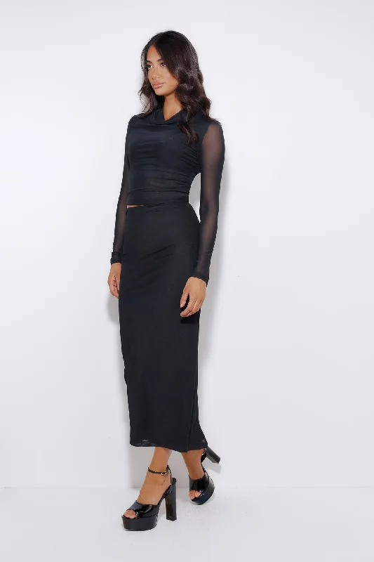 Trends In the City Mesh Maxi Skirt Black