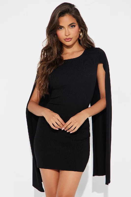 Try and Cape Up Mini Dress - Black