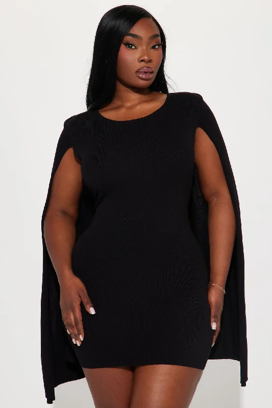 Try and Cape Up Mini Dress - Black