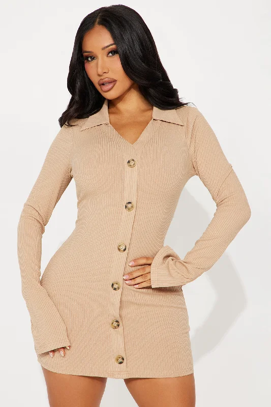 Work From Home Mini Dress - Taupe