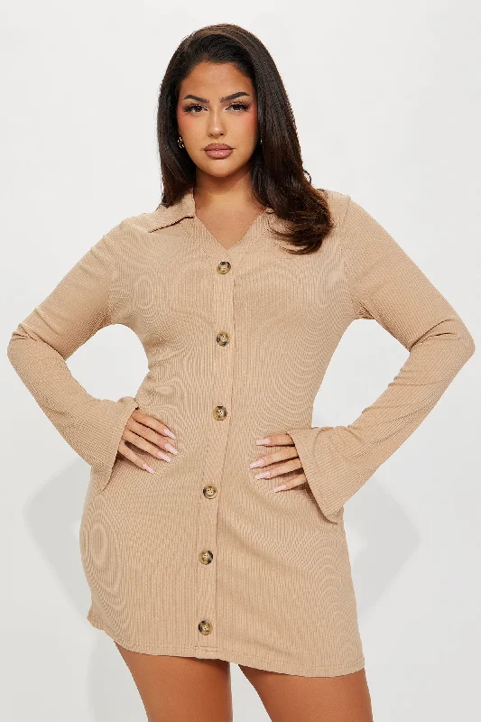 Work From Home Mini Dress - Taupe