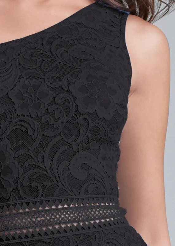 One-shoulder lace dress - Black