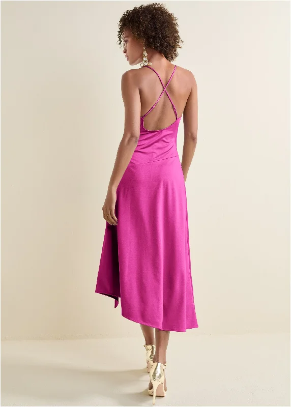 Satin midi dress  - Fuchsia