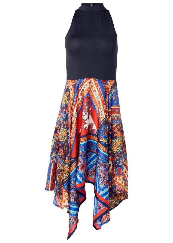 Handkerchief hem dress - Navy Multi