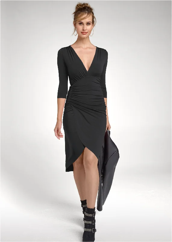 Ruched bodycon midi dress - Black