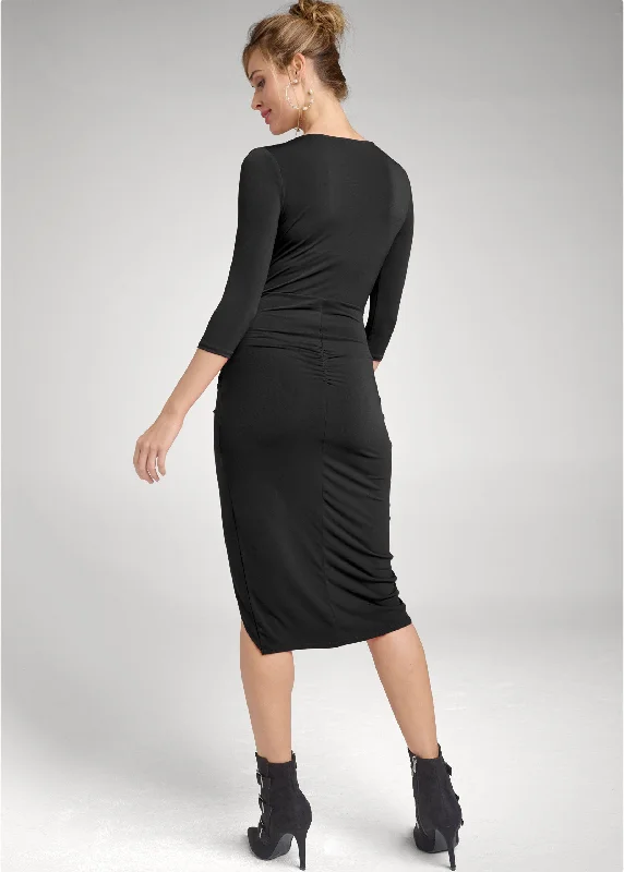 Ruched bodycon midi dress - Black