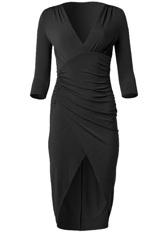 Ruched bodycon midi dress - Black