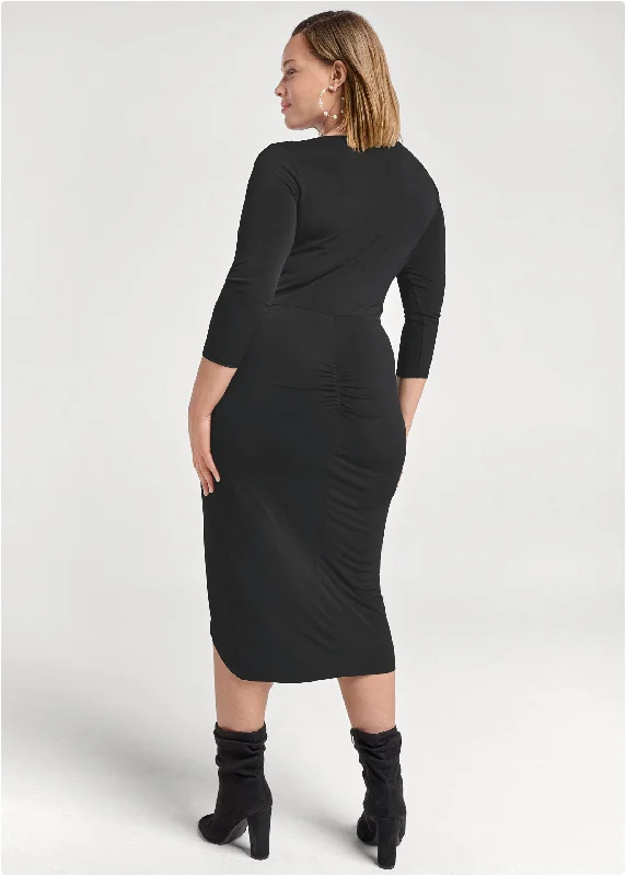 Ruched bodycon midi dress - Black