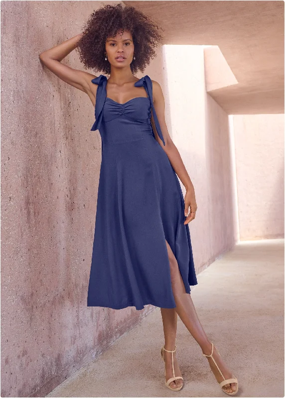 Tie shoulder midi dress  - Skipper Blue