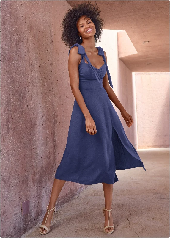 Tie shoulder midi dress  - Skipper Blue