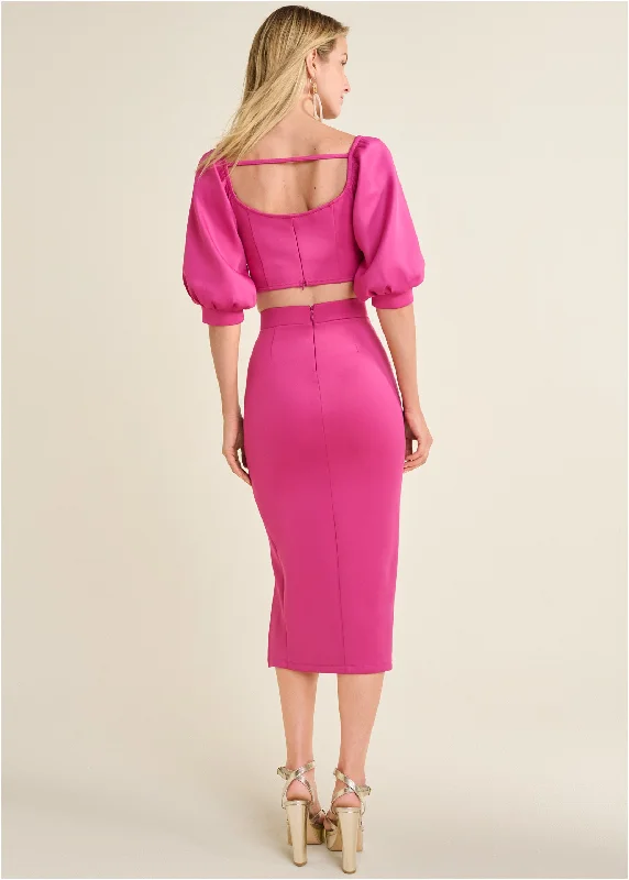 Two-piece puff sleeve dress - Fuchsia