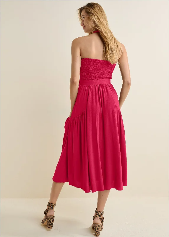 Belted halter midi dress - Red