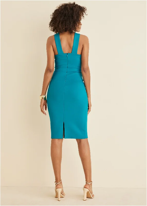 LUXE SCUBA CROSS NECK DRESS - Teal